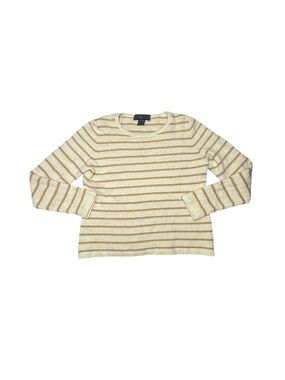 Lulu Bravo Striped Crewneck Sweater in Cream and Tan Cashmere Sweater XLarge
